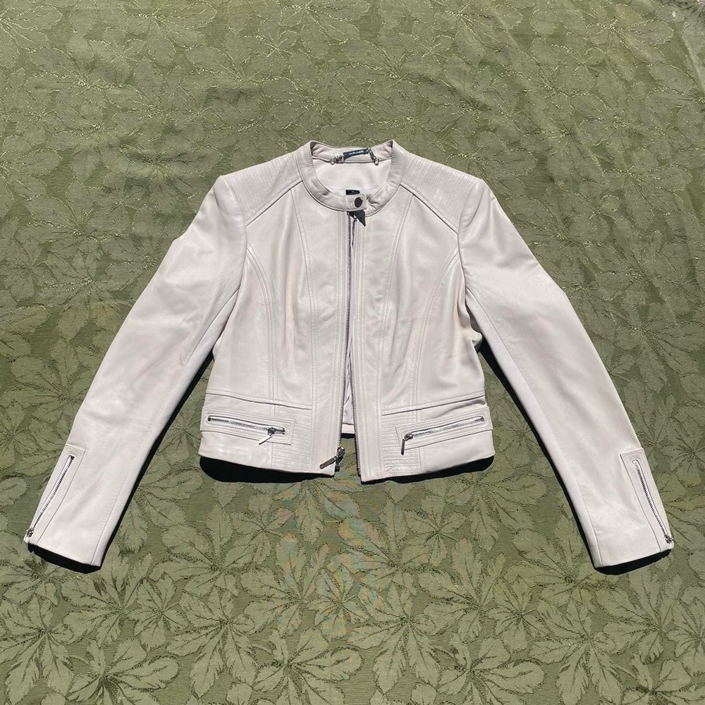 White Leather motto Jacket